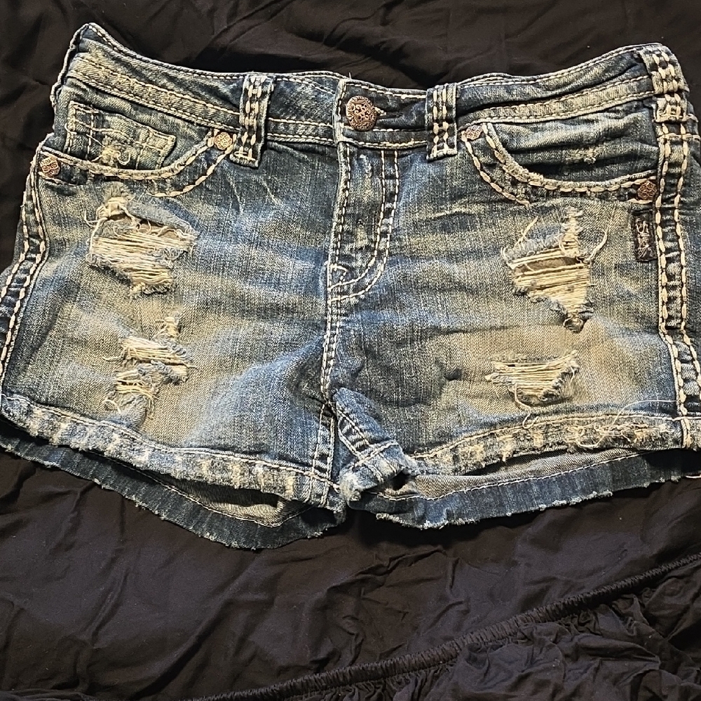 Vintage Blue Distressed Jean Shorts